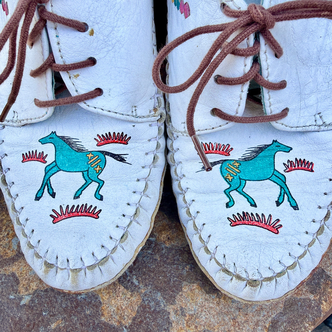 Vintage 1980s Zodiac Leather Moccasins Horse Pattern "Kirby" 8
