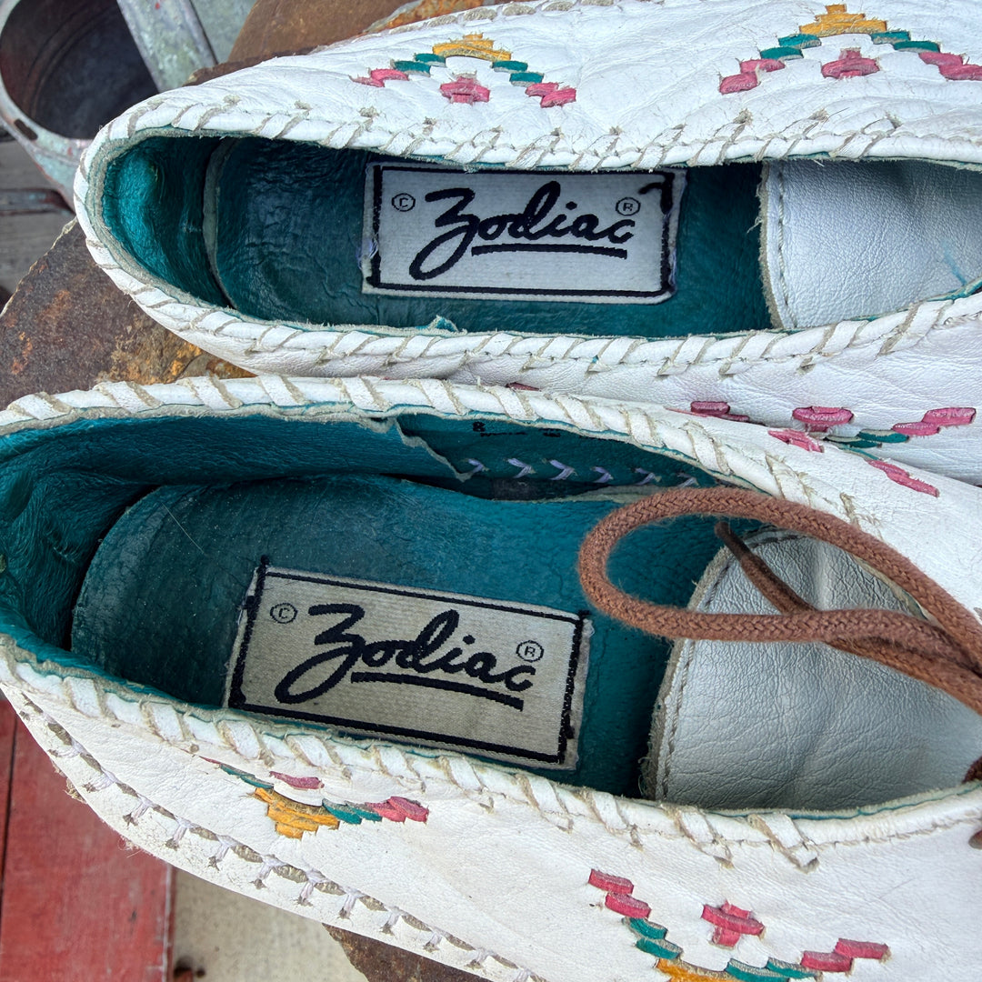 Vintage 1980s Zodiac Leather Moccasins Horse Pattern "Kirby" 8