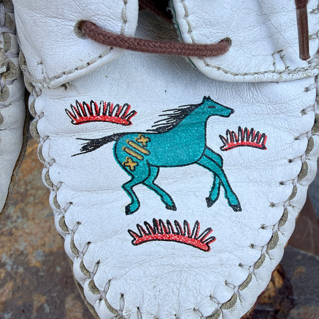 Vintage 1980s Zodiac Leather Moccasins Horse Pattern "Kirby" 8