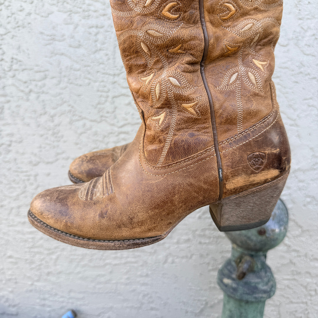 Brown Distressed Leather Cowgirl Boots Ariat Style 10014100 Size 6