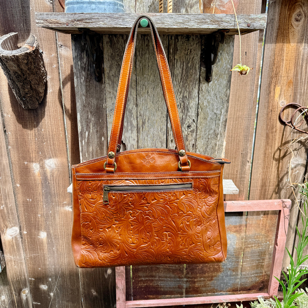 Brown Tooled Leather Shoulder Bag Patricia Nash