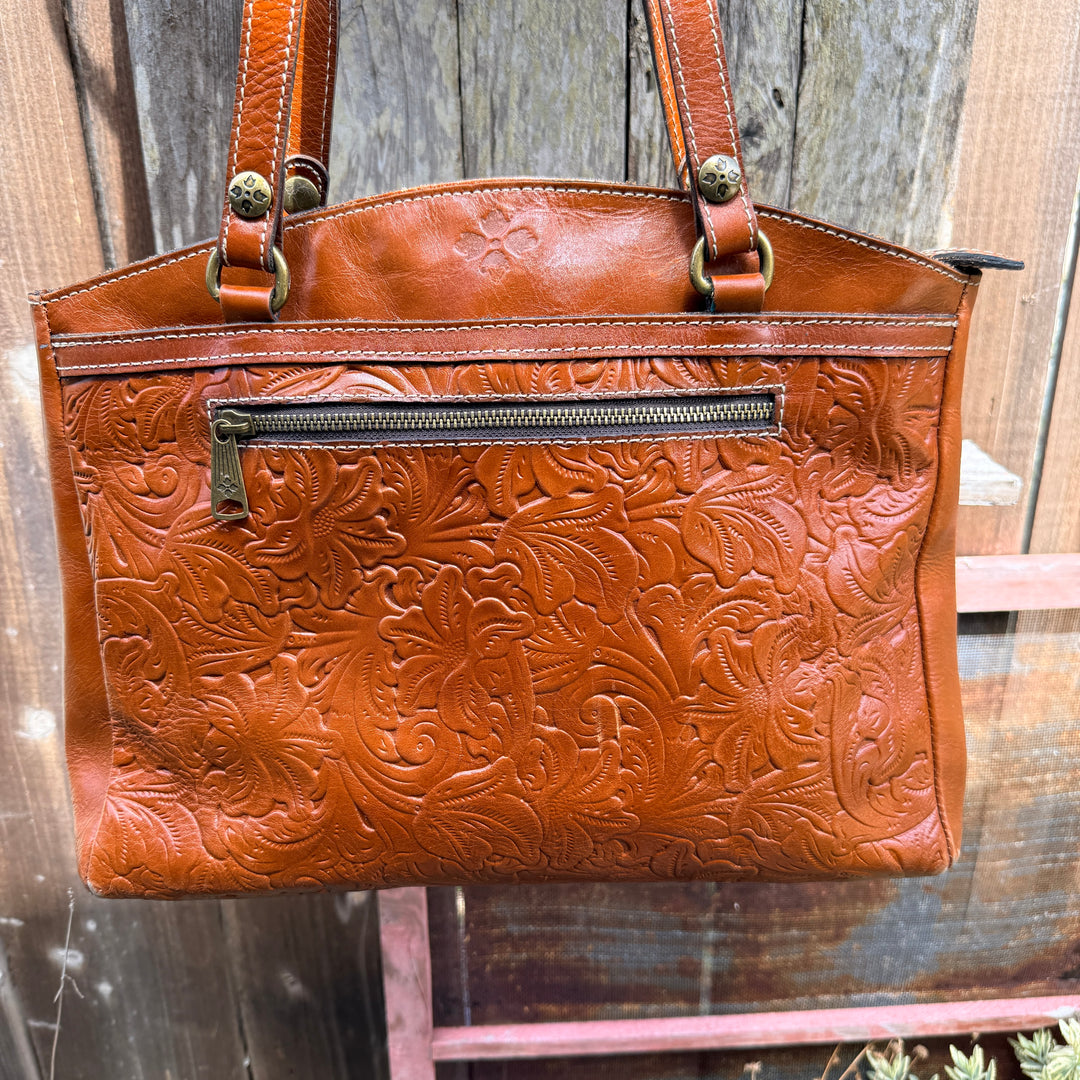 Brown Tooled Leather Shoulder Bag Patricia Nash