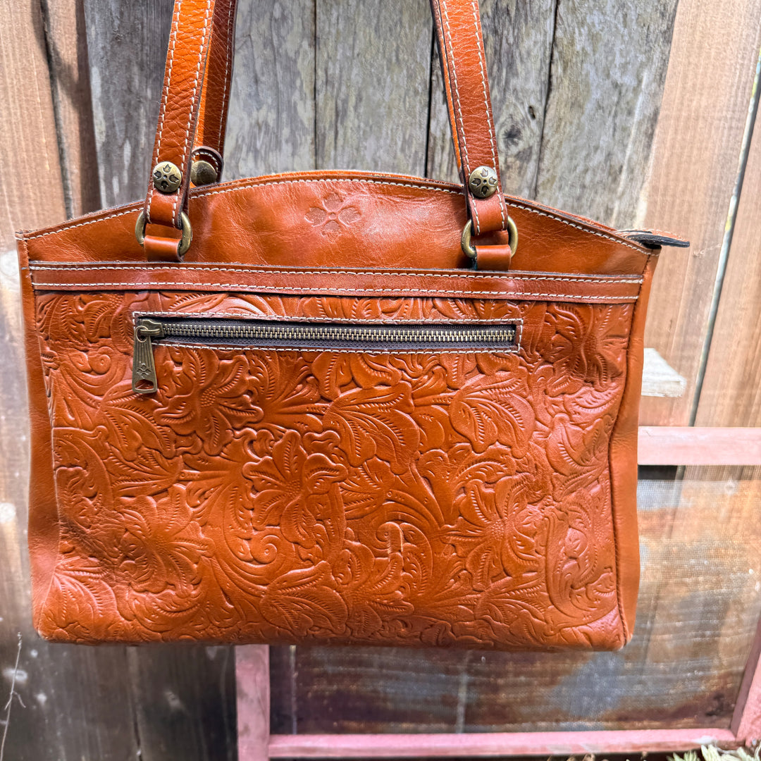 Brown Tooled Leather Shoulder Bag Patricia Nash