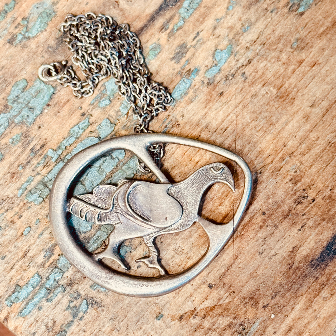 Vintage British Sterling Silver Bird Pendant Chain Necklace