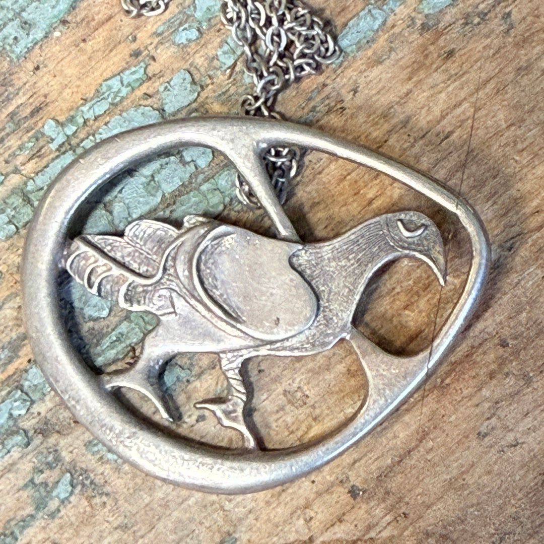 Vintage British Sterling Silver Bird Pendant Chain Necklace