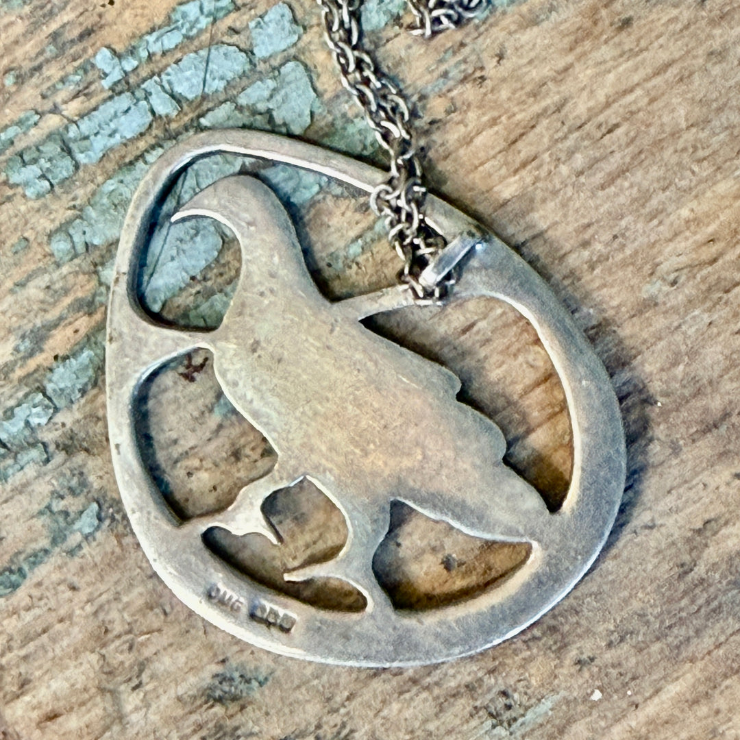 Vintage British Sterling Silver Bird Pendant Chain Necklace