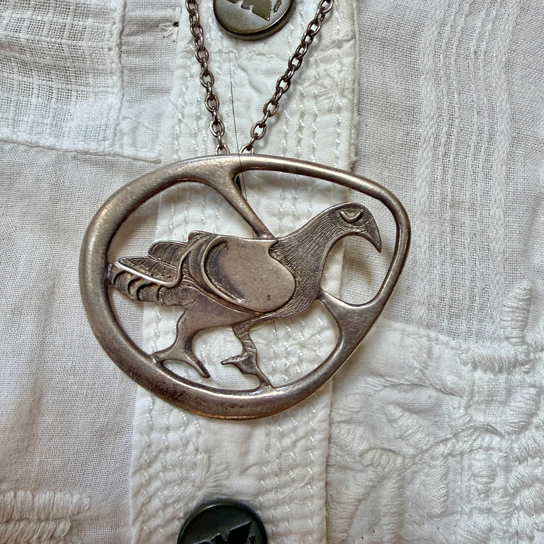 Vintage British Sterling Silver Bird Pendant Chain Necklace