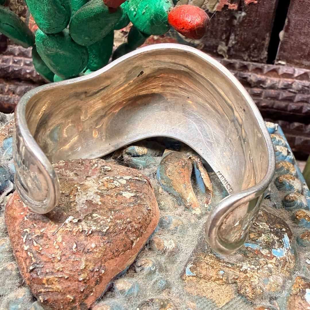 Vintage 1980s Mexican Sterling Silver Gemstone Cuff Bracelet