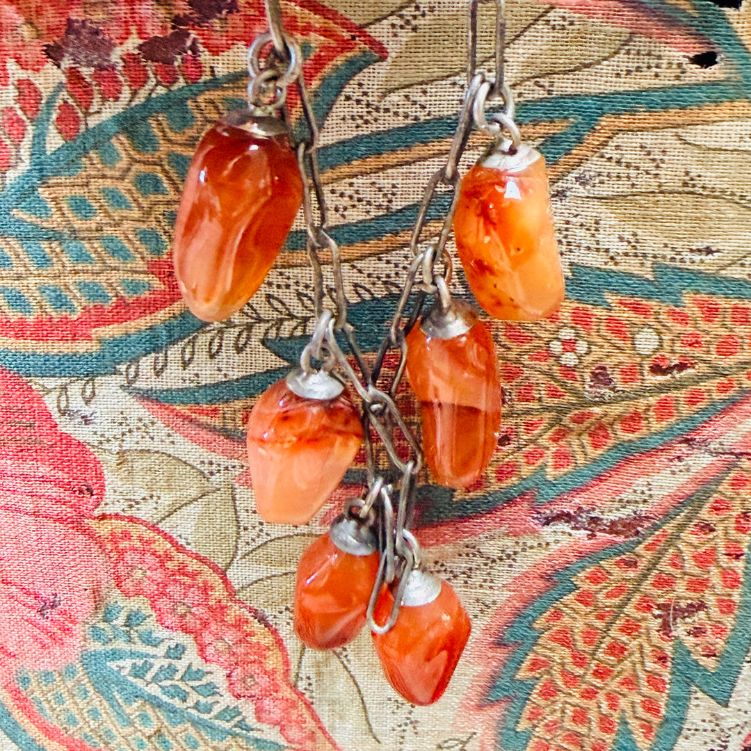 Vintage Heavy Sterling Silver Chain Red Carnelian Charm Bracelet