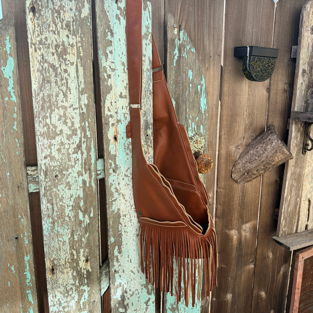 Brown Faux Leather Fringe Sash Bag