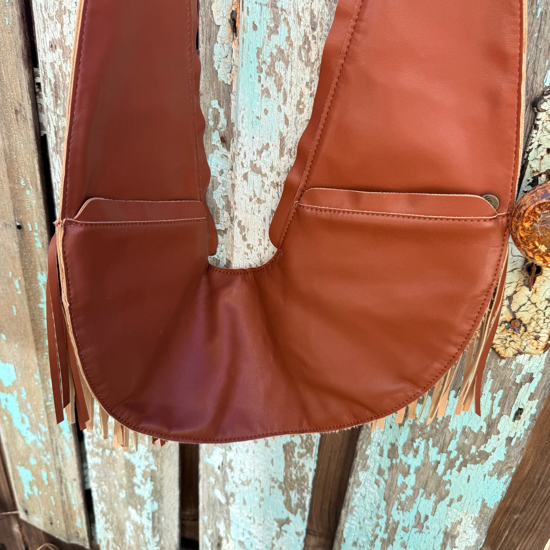 Brown Faux Leather Fringe Sash Bag