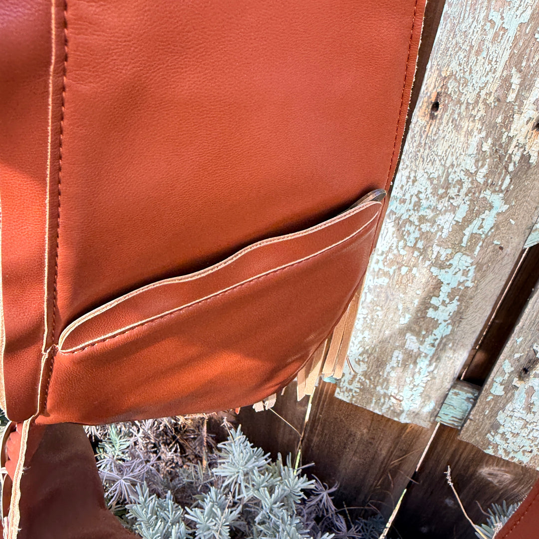 Brown Faux Leather Fringe Sash Bag