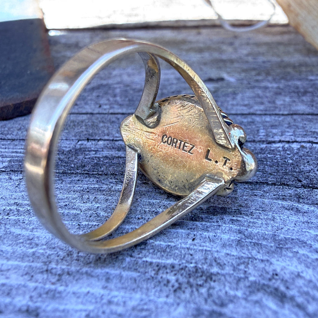 Signed 14k Yellow Gold Navajo Ring Bisbee Turquoise 6 1/4