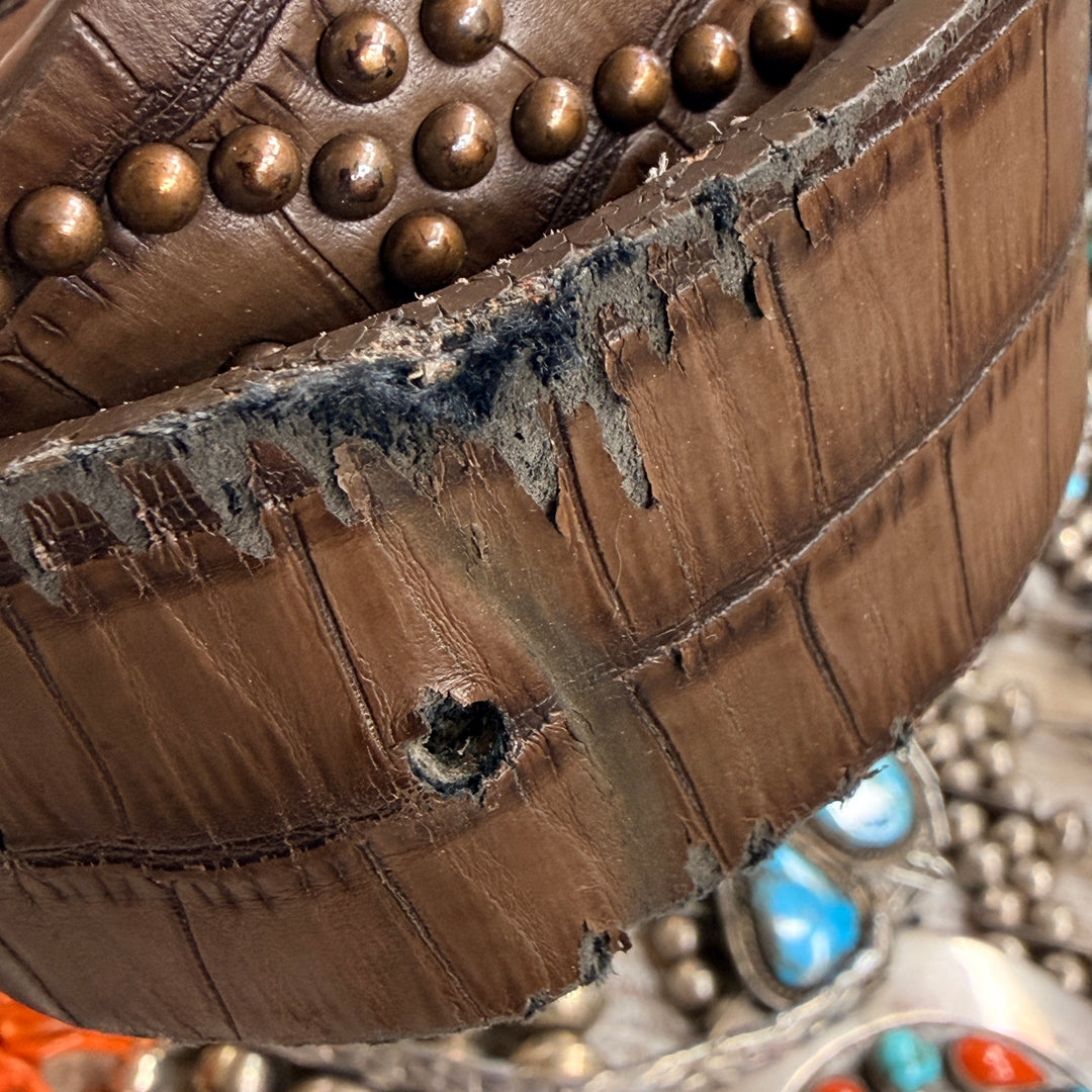Worn Hair Studded Leather Western Belt S