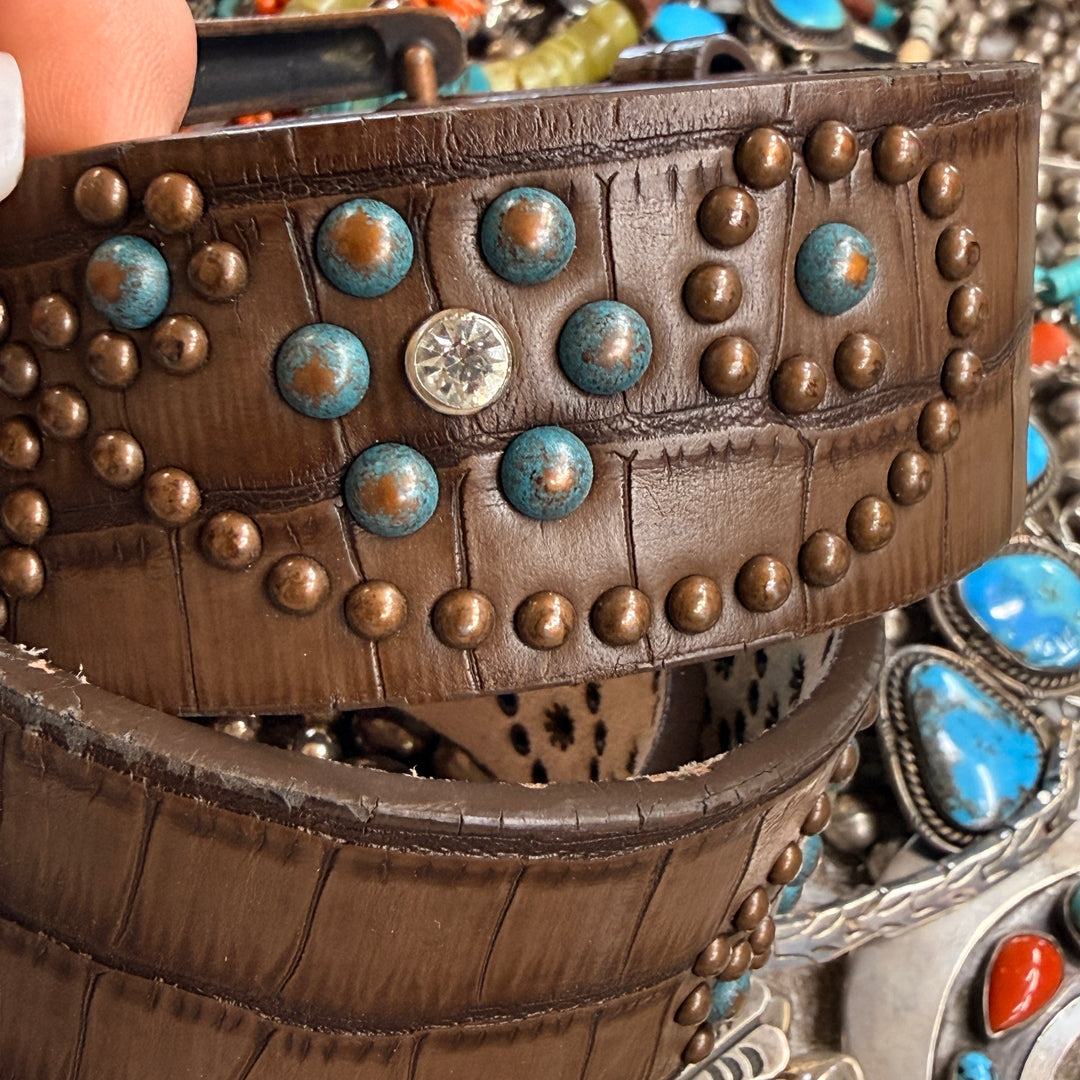 Worn Hair Studded Leather Western Belt S