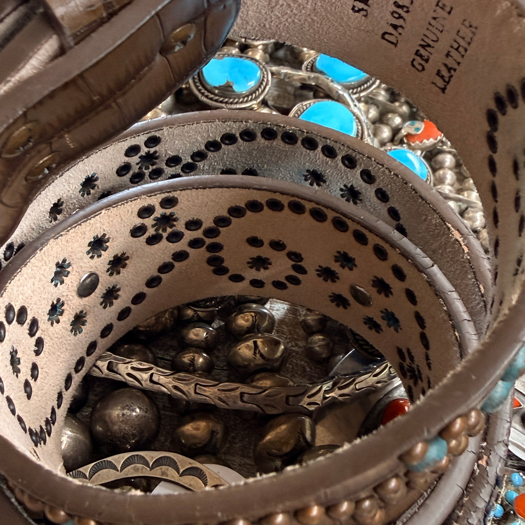 Worn Hair Studded Leather Western Belt S