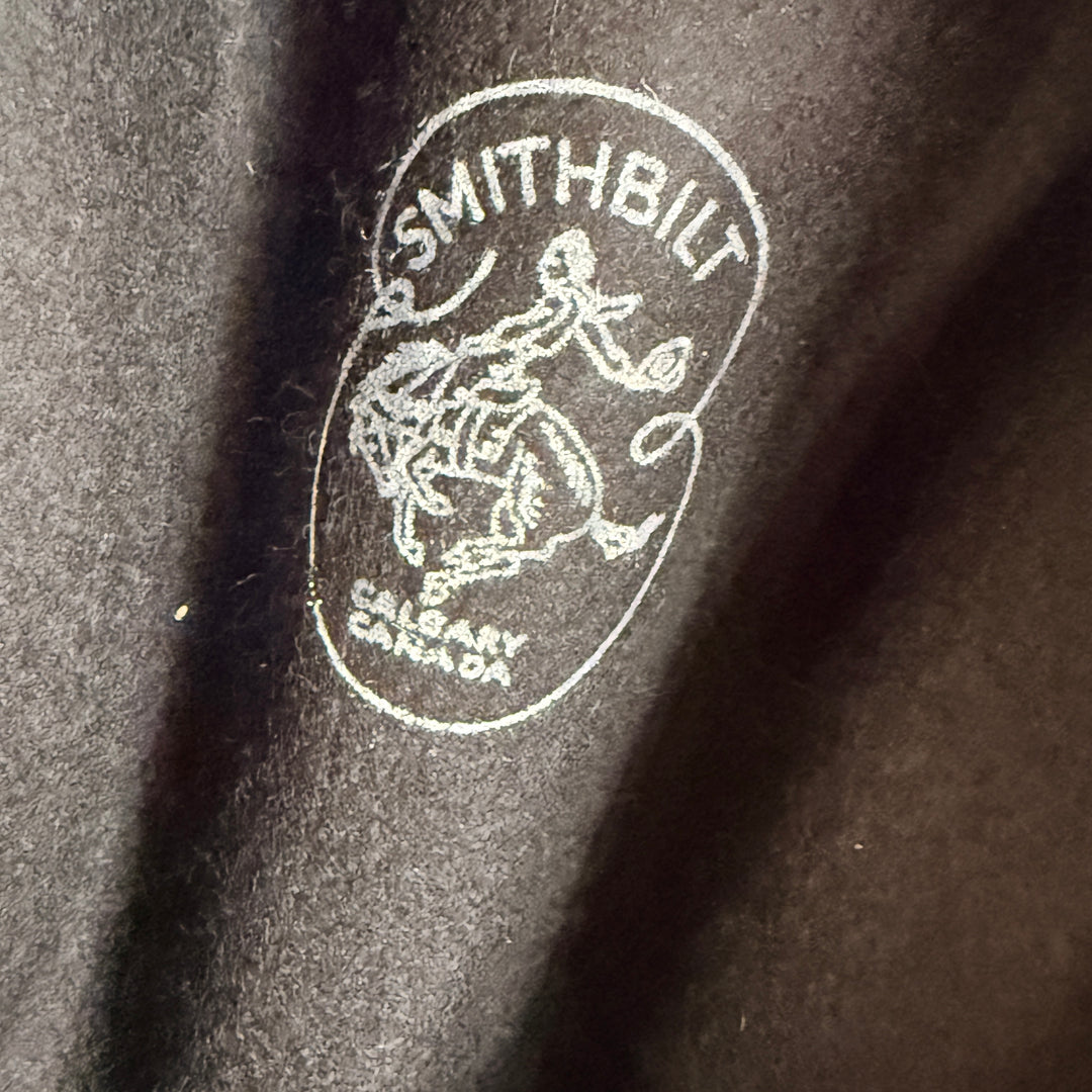 C. 1970s Smithbult Black Wool Cowboy Western Hat Feather Band 7 1/4
