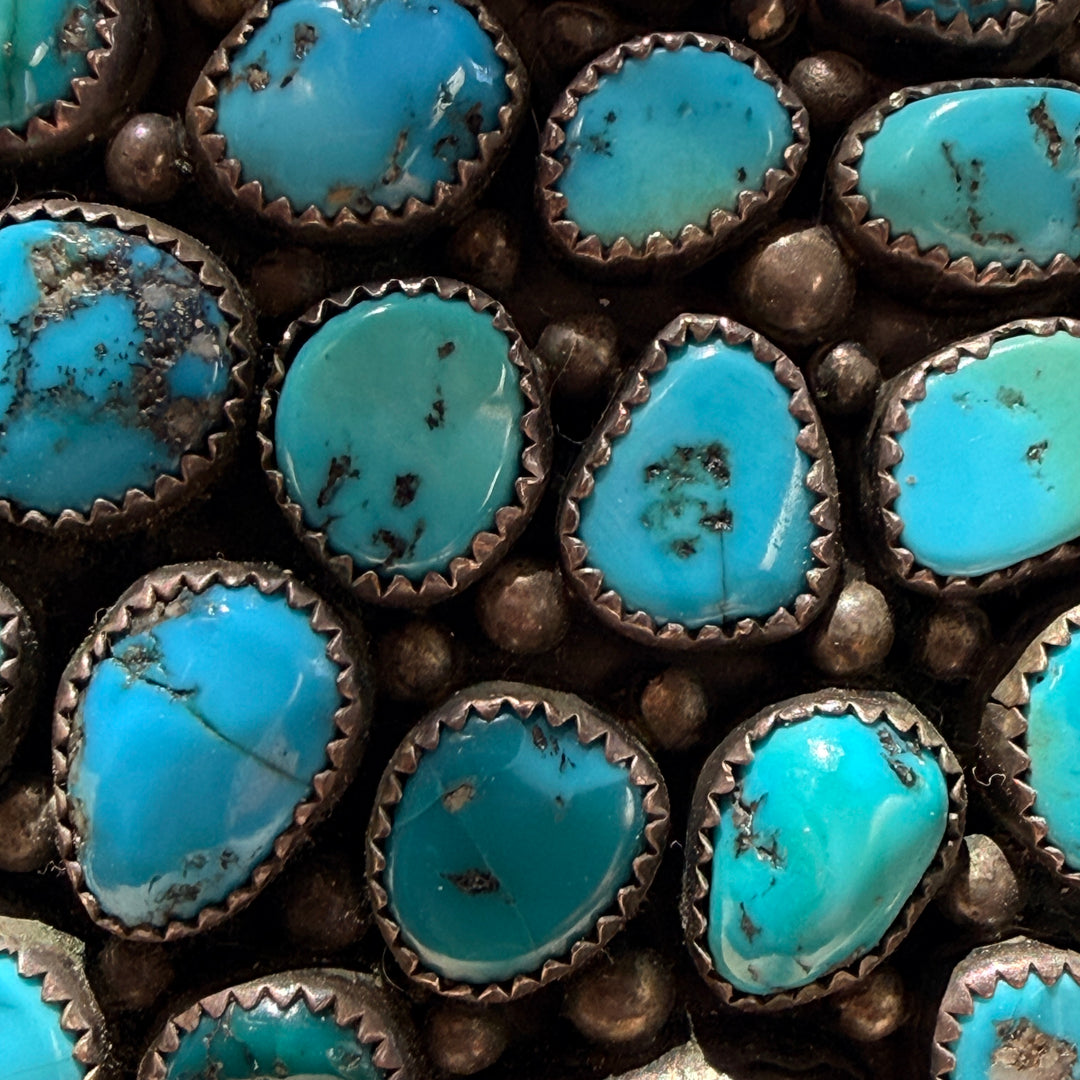Huge Vintage Turquoise Sterling Silver Cluster Belt Buckle Thomas JIm