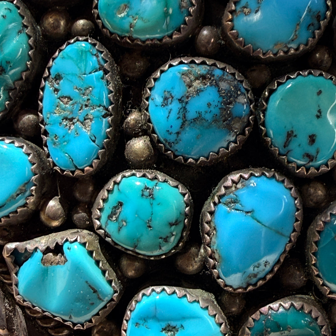 Huge Vintage Turquoise Sterling Silver Cluster Belt Buckle Thomas JIm