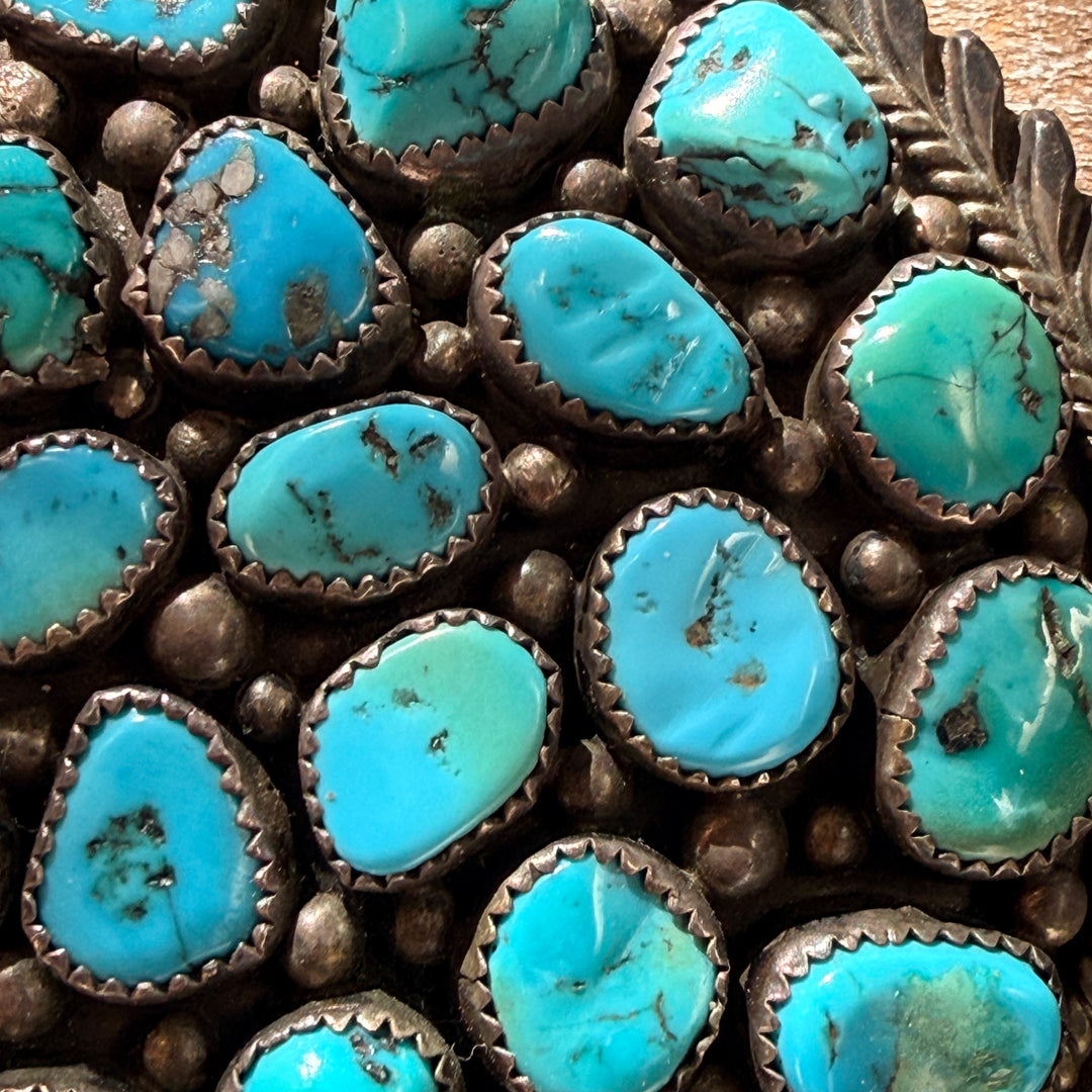 Huge Vintage Turquoise Sterling Silver Cluster Belt Buckle Thomas JIm