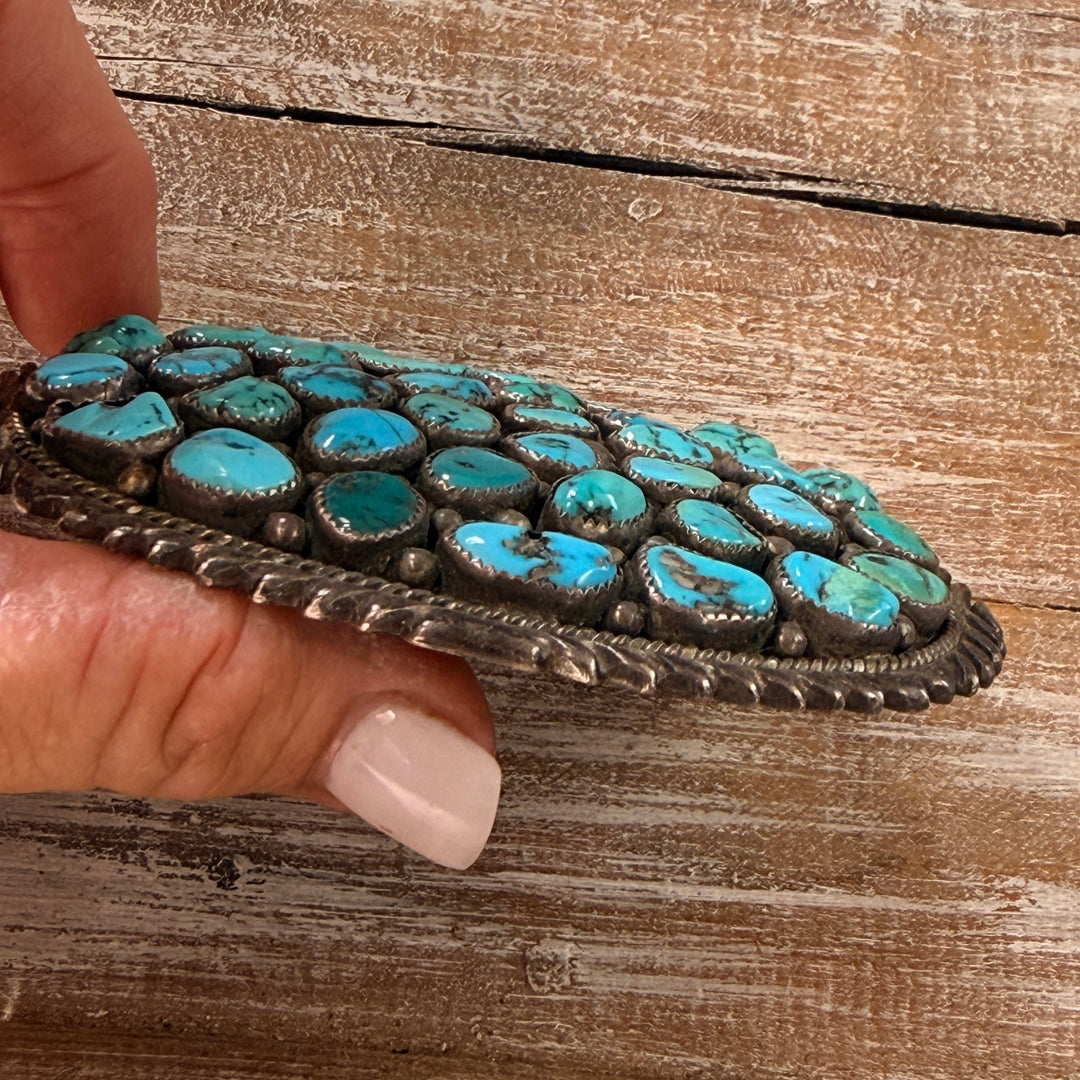 Huge Vintage Turquoise Sterling Silver Cluster Belt Buckle Thomas JIm