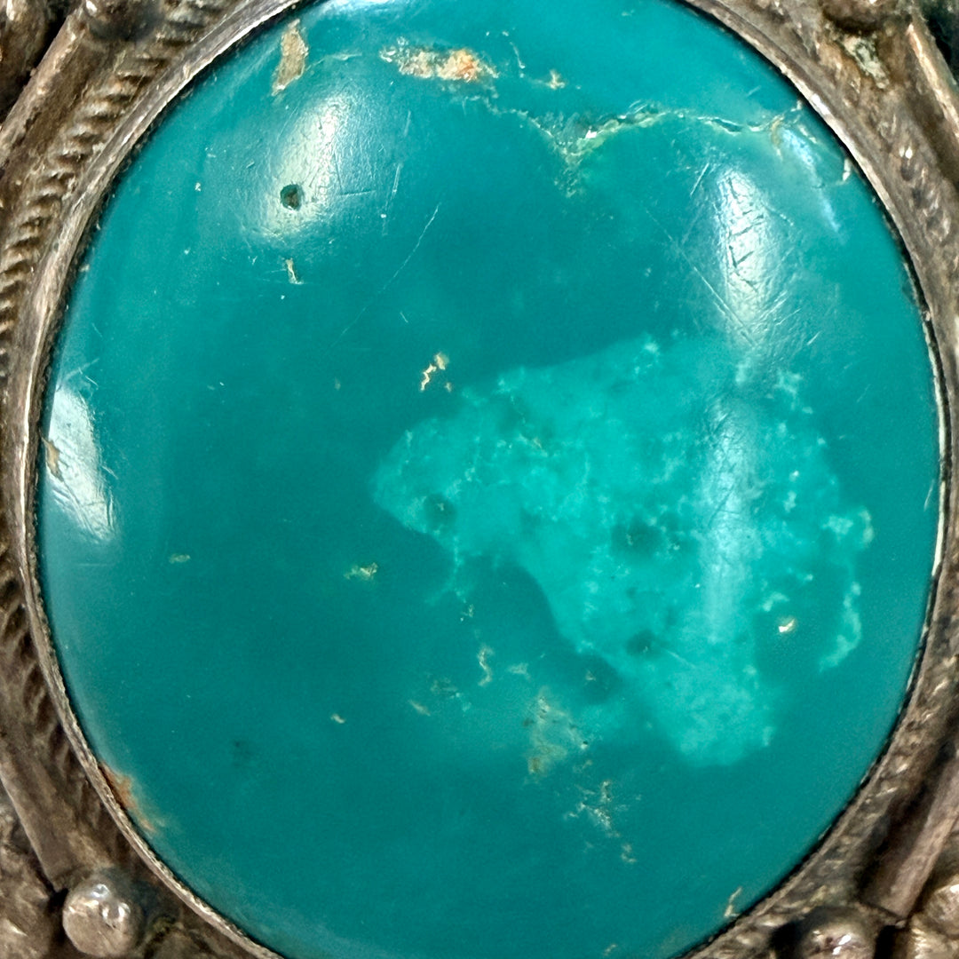 Vintage Navajo Sterling Silver & Turquoise Cuff Bracelet Fred Harvey Era