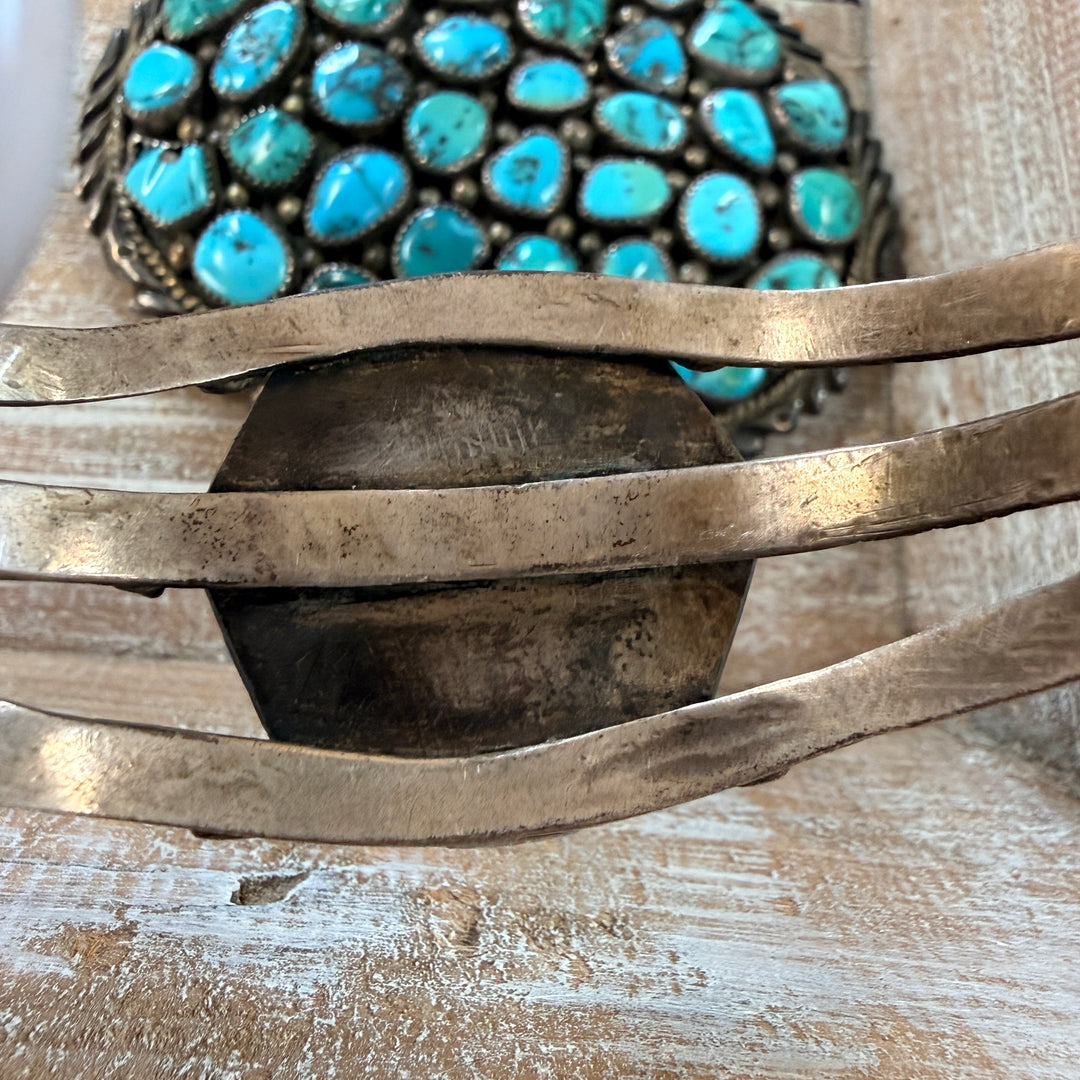 Vintage Navajo Sterling Silver & Turquoise Cuff Bracelet Fred Harvey Era