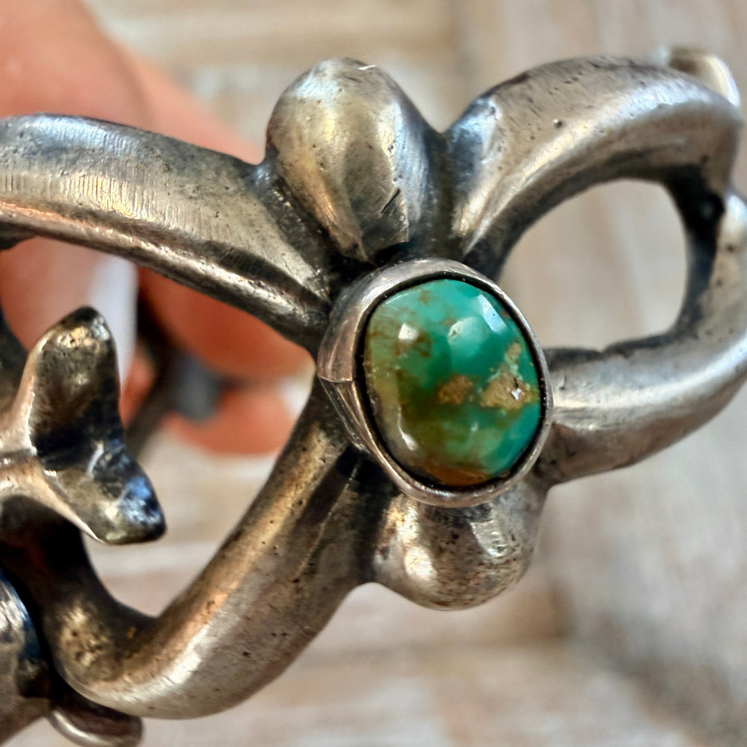 Vintage Navajo Sterling Silver & Turquoise Tufa Stone Cast Cuff Bracelet