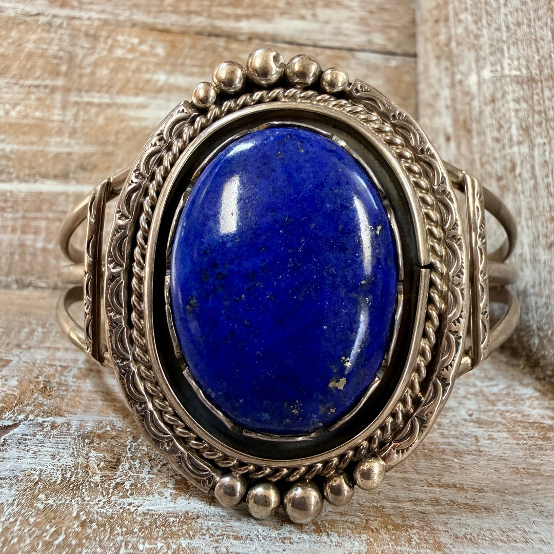 Vintage Navajo Sterling Silver & Denim Blue Lapis Cuff Bracelet