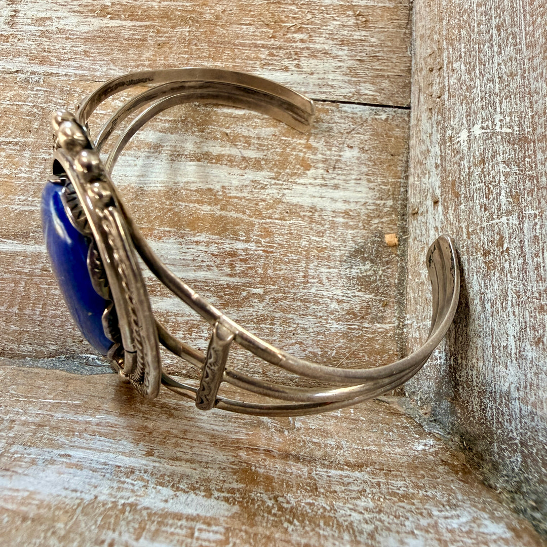 Vintage Navajo Sterling Silver & Denim Blue Lapis Cuff Bracelet