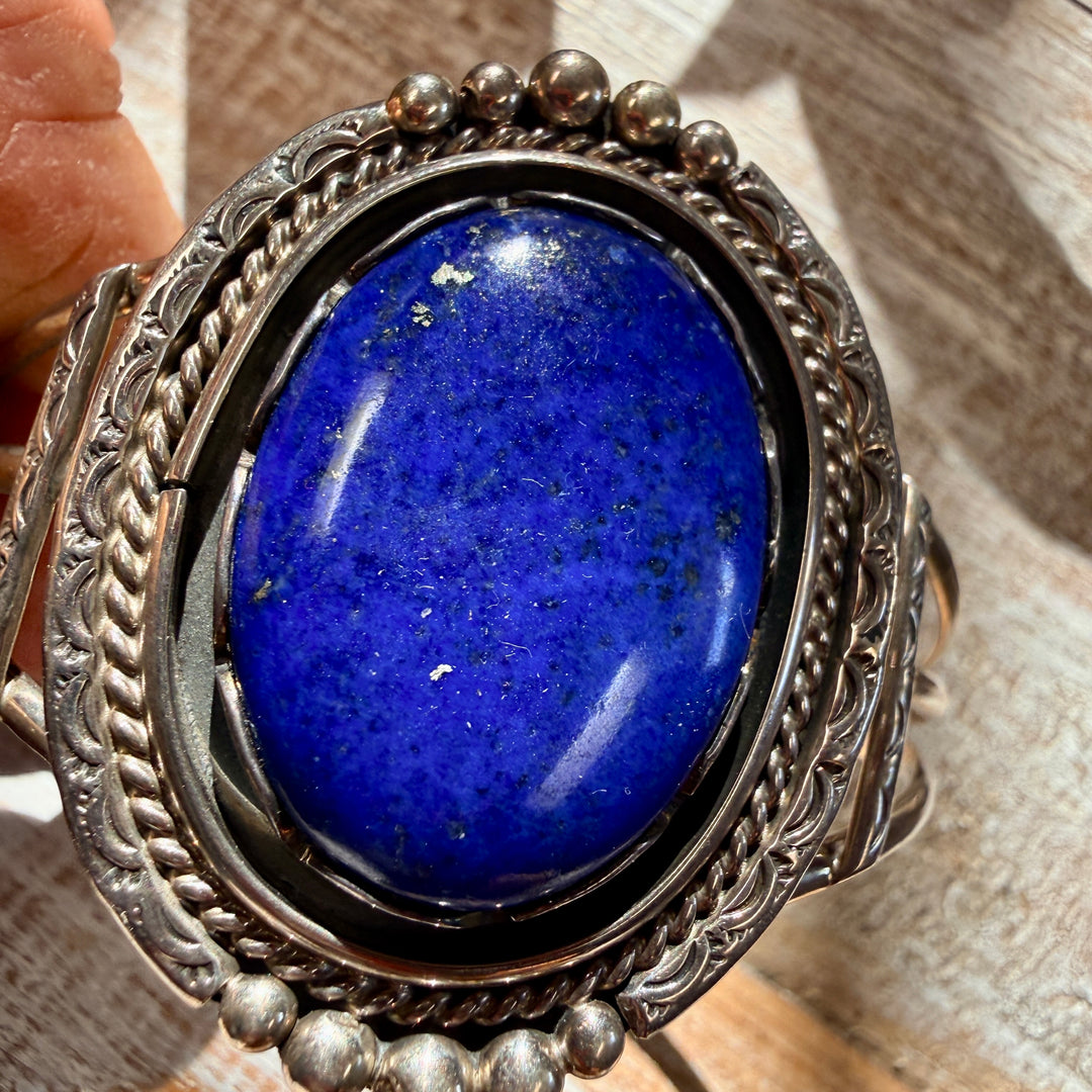 Vintage Navajo Sterling Silver & Denim Blue Lapis Cuff Bracelet