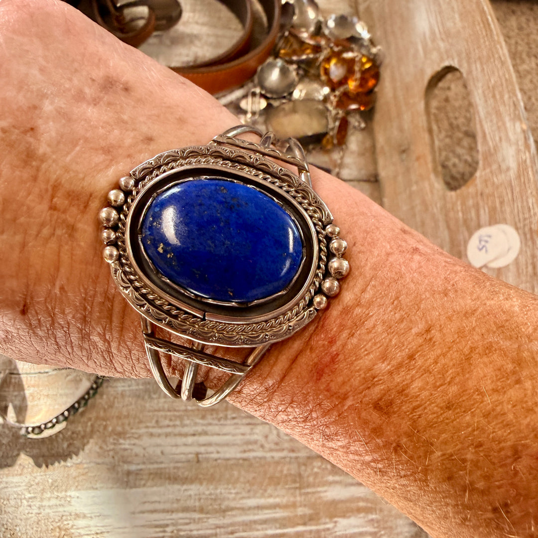 Vintage Navajo Sterling Silver & Denim Blue Lapis Cuff Bracelet