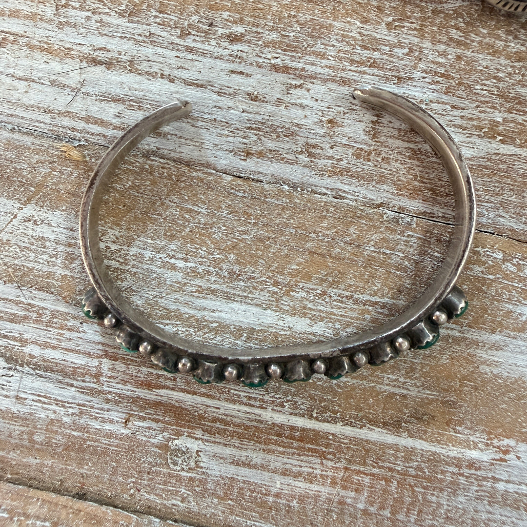 Vintage Navajo Sterling Silver & Turquoise Cuff Row Bracelet