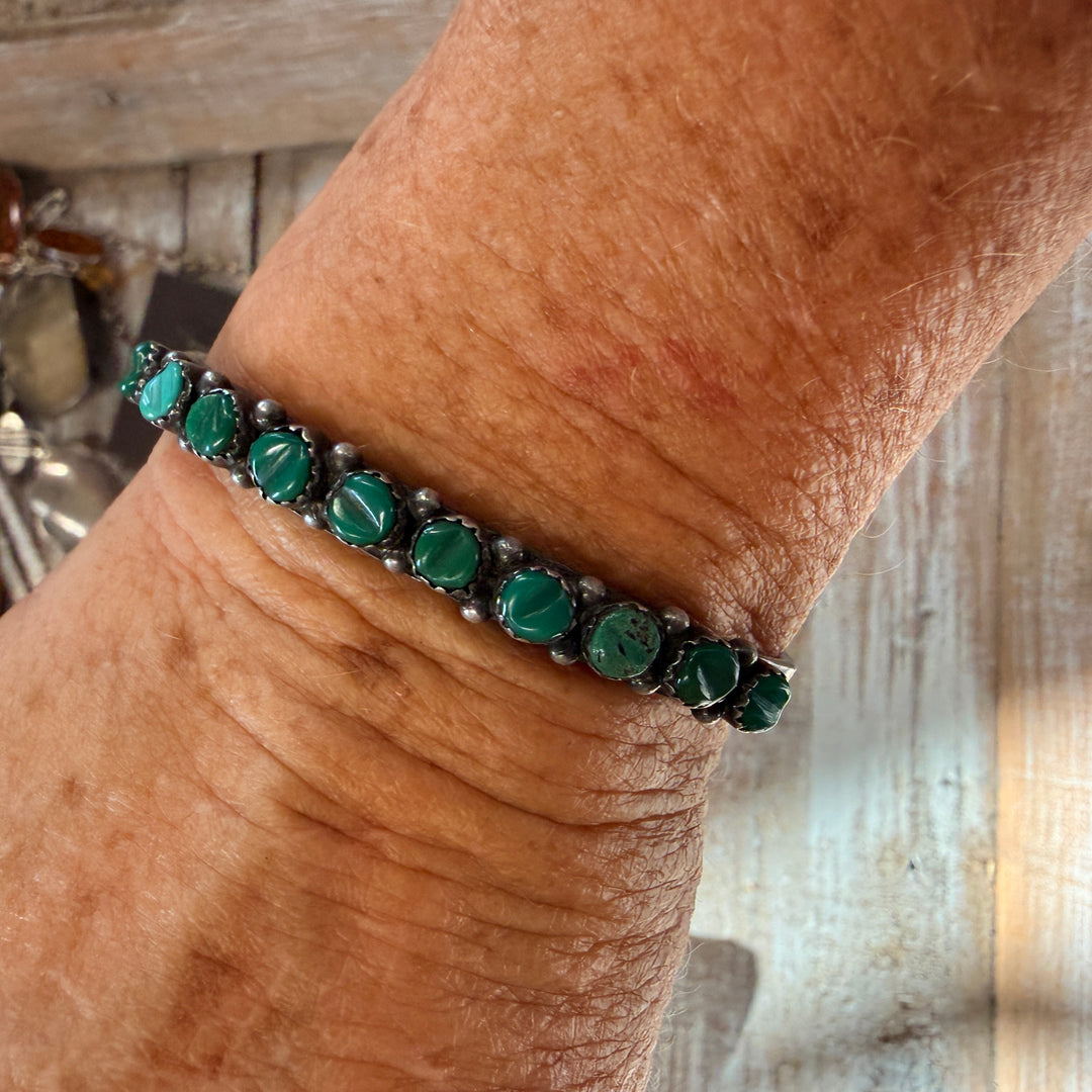 Vintage Navajo Sterling Silver & Turquoise Cuff Row Bracelet