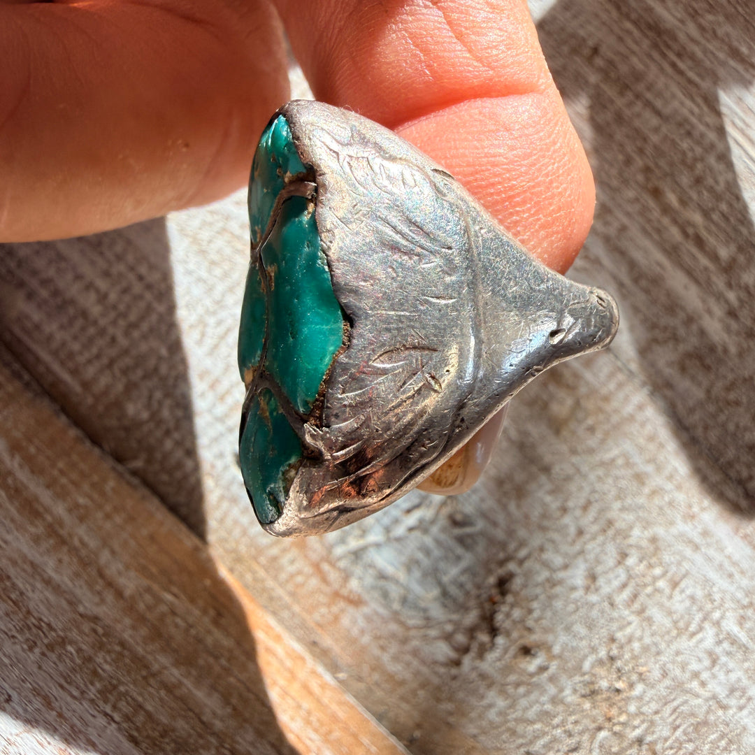Vintage Navajo Sterling SIlver Turquoise Channel Inlay Ring 10
