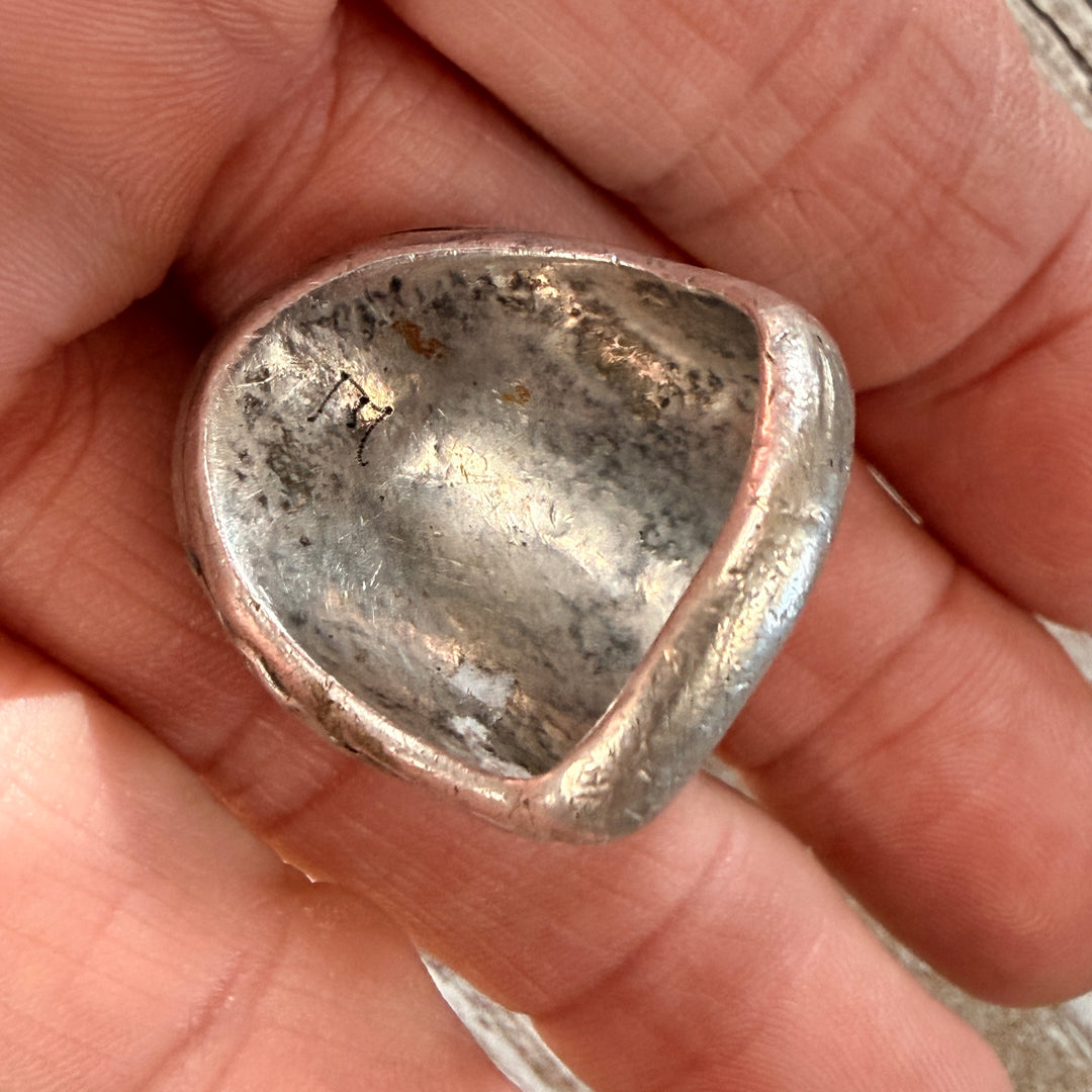 Vintage Navajo Sterling SIlver Turquoise Channel Inlay Ring 10