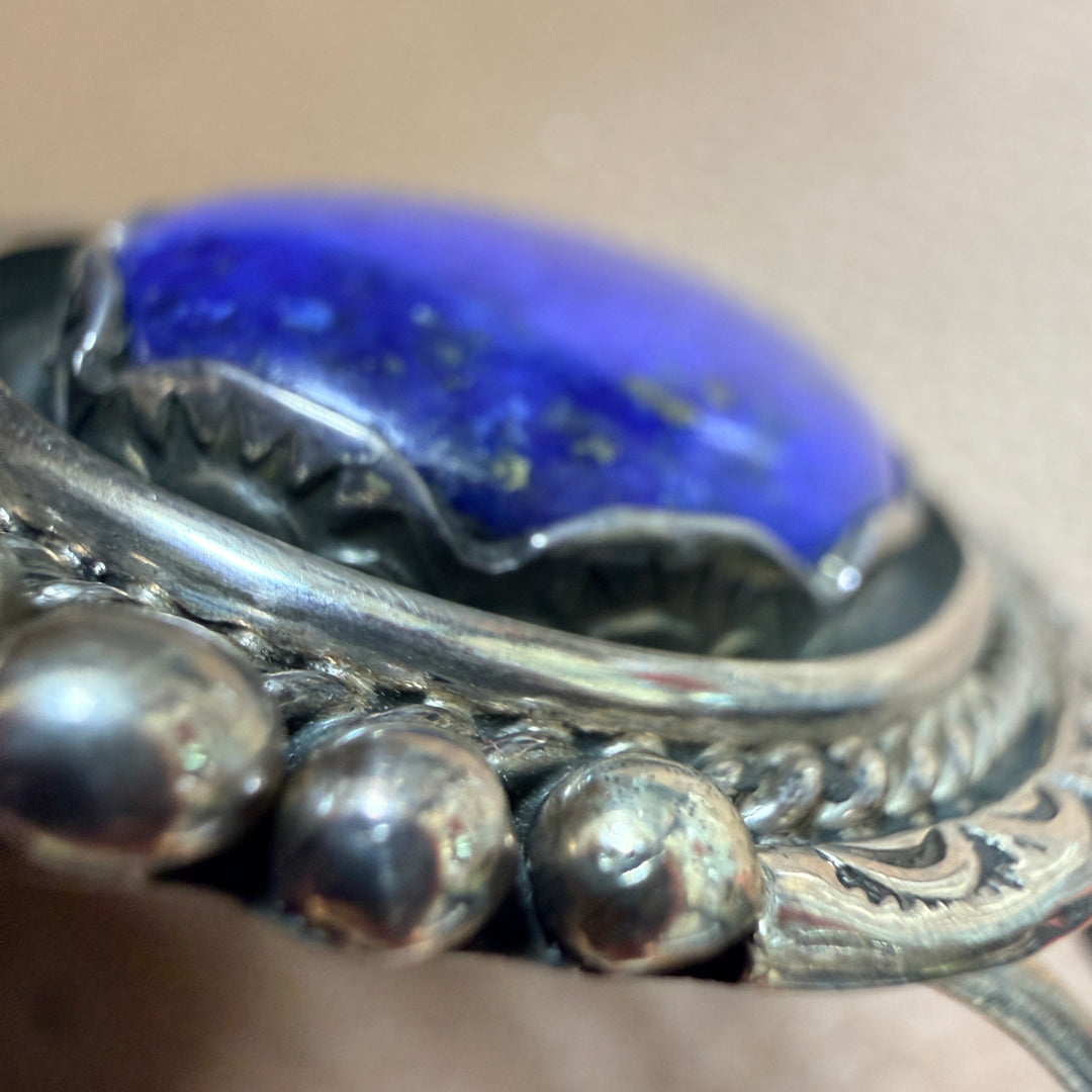 Vintage Navajo Sterling Silver & Denim Blue Lapis Cuff Bracelet