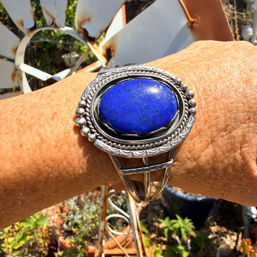Vintage Navajo Sterling Silver & Denim Blue Lapis Cuff Bracelet