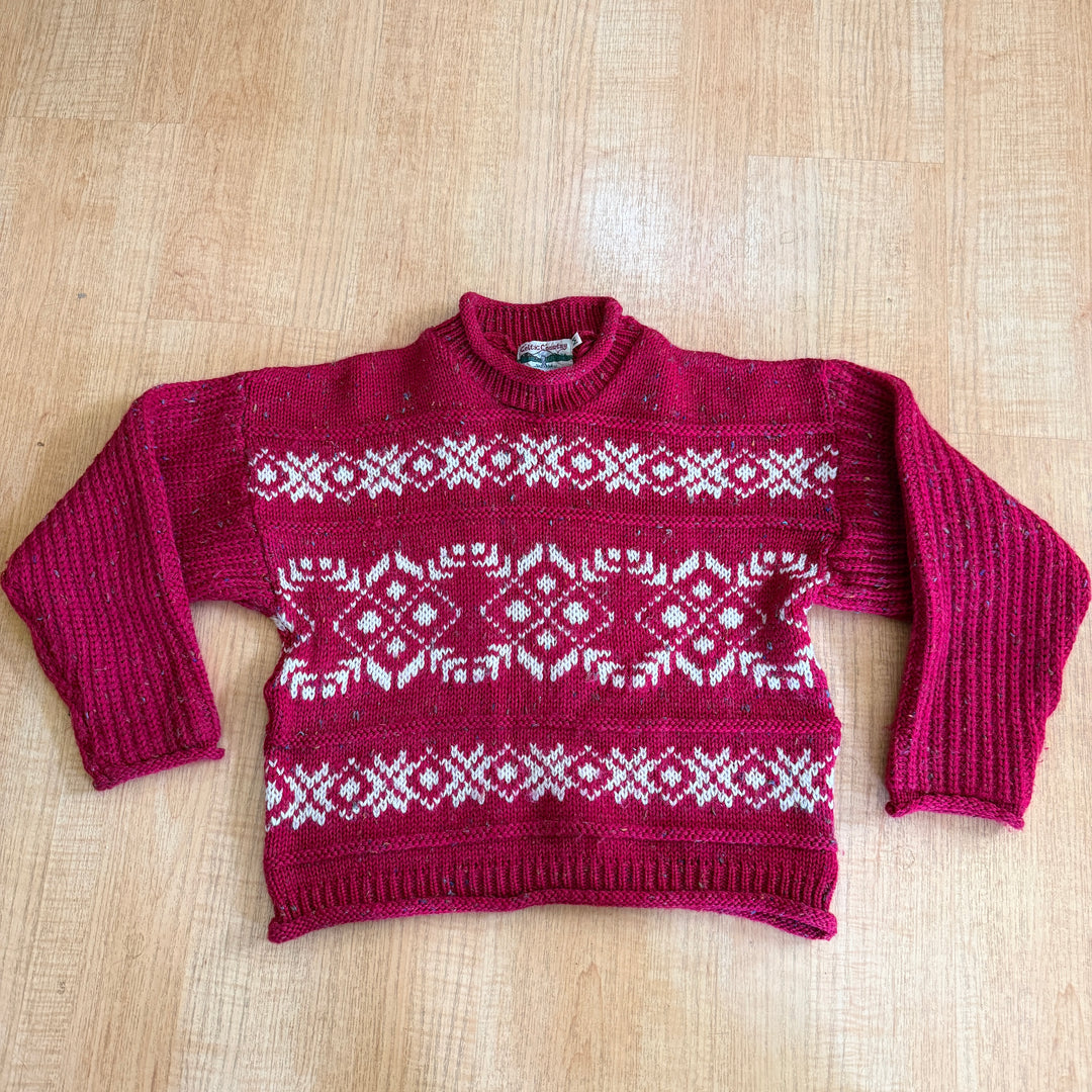 Celtic Country 100% Wool Red & White Winter Sweater Ireland M