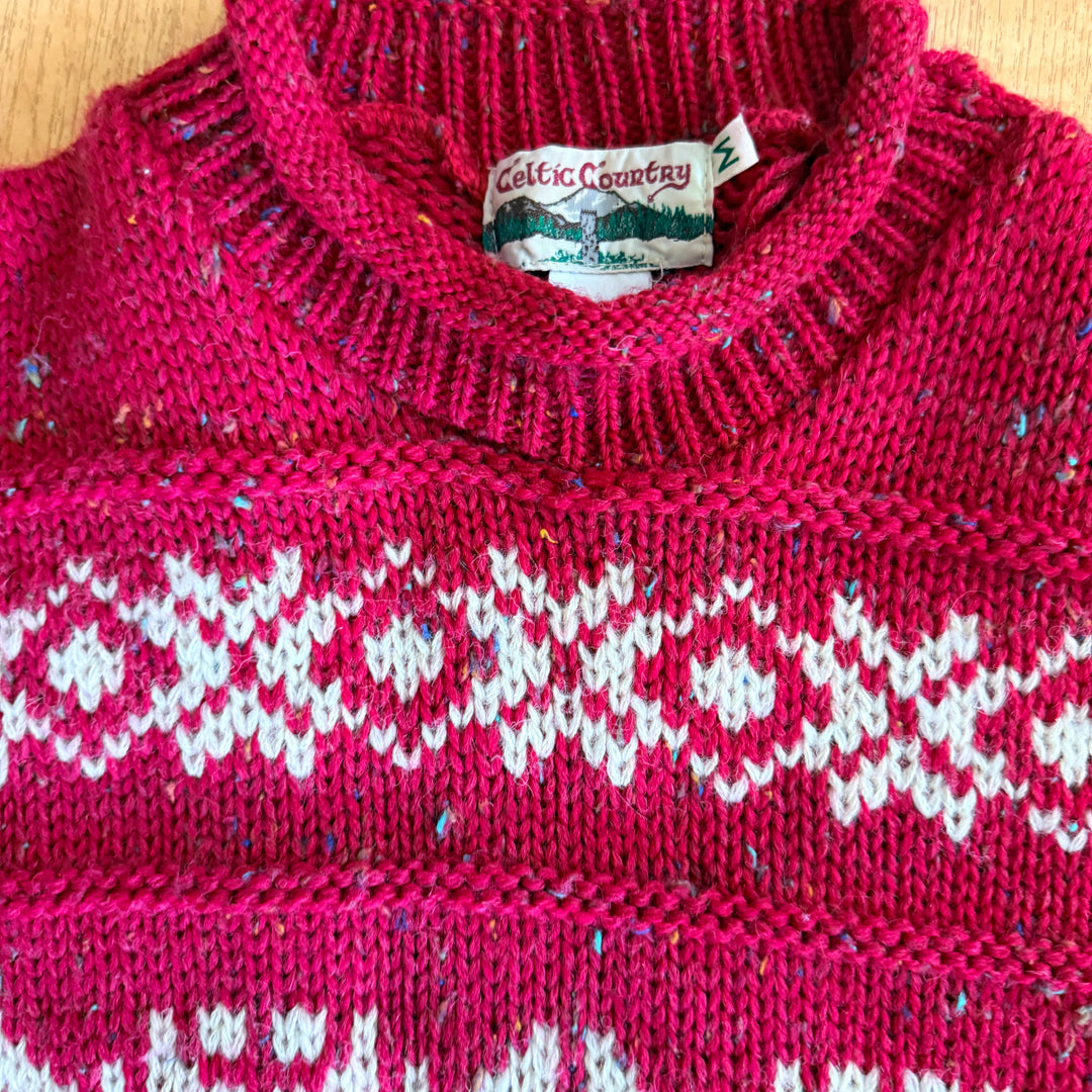 Celtic Country 100% Wool Red & White Winter Sweater Ireland M