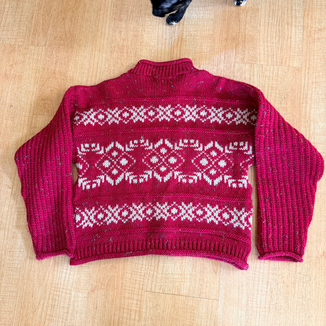 Celtic Country 100% Wool Red & White Winter Sweater Ireland M