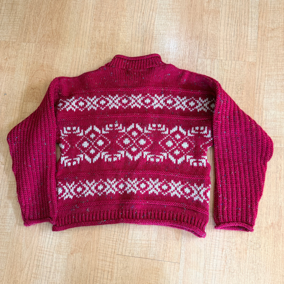 Celtic Country 100% Wool Red & White Winter Sweater Ireland M