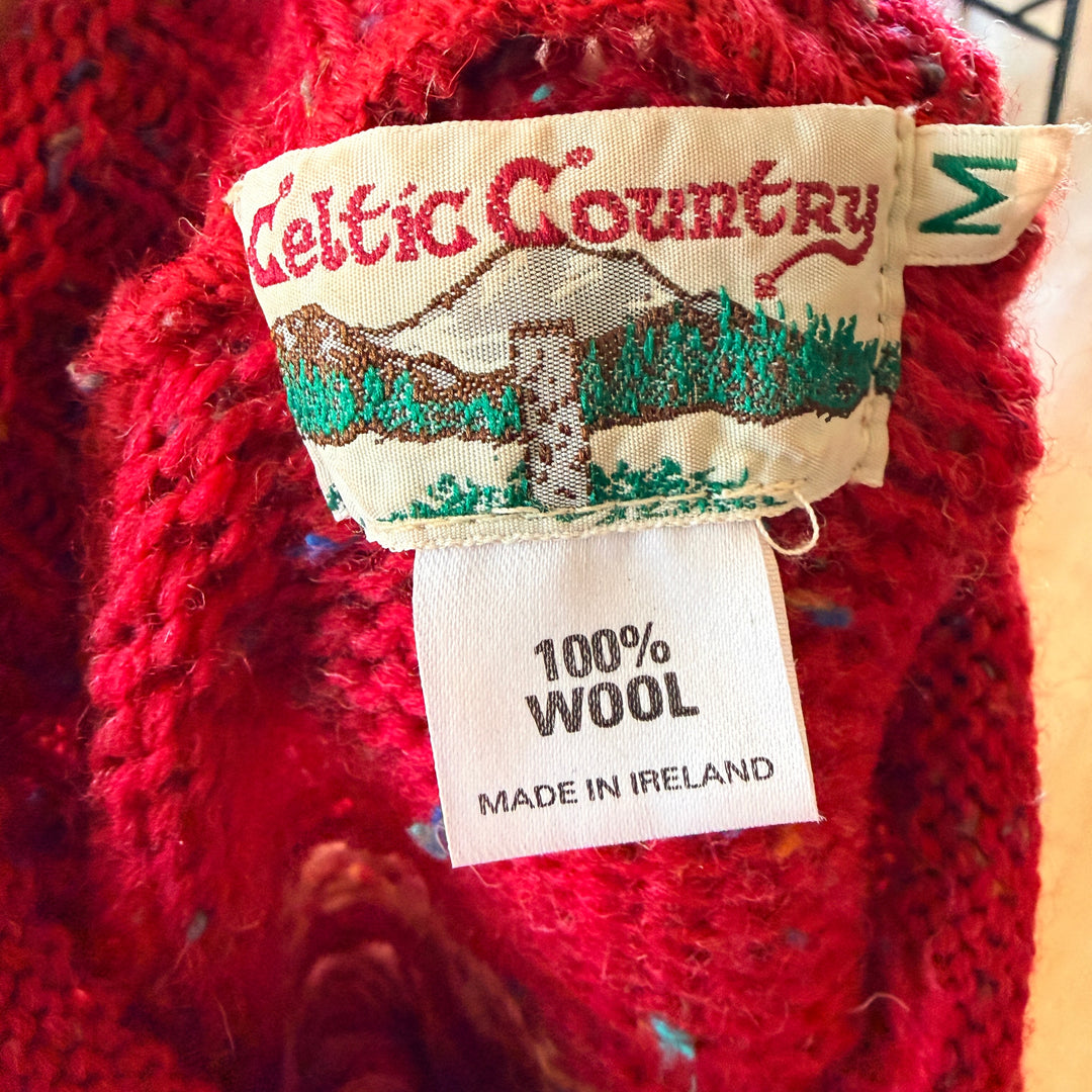 Celtic Country 100% Wool Red & White Winter Sweater Ireland M