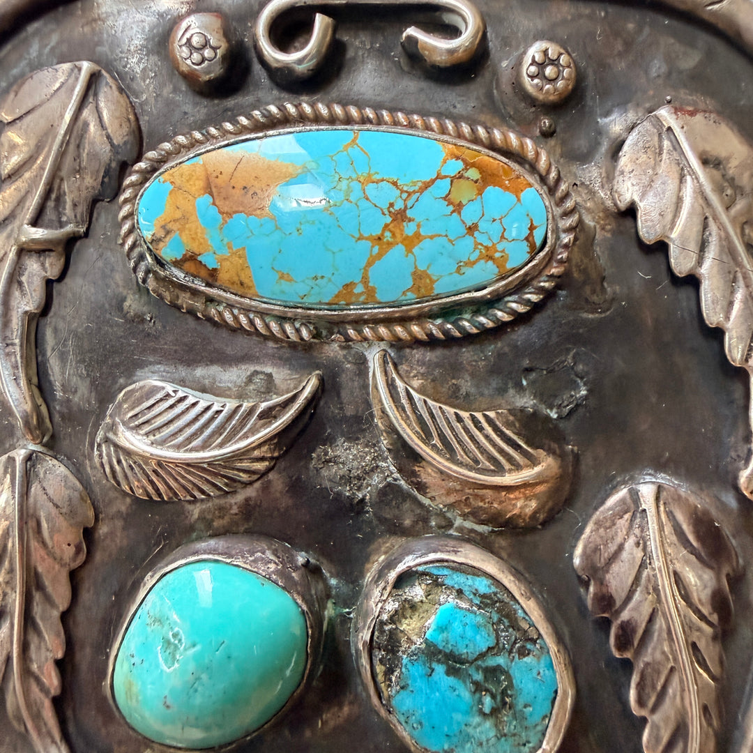 Massive Vintage Navajo Sterling Silver Turquoise Bolo Tie