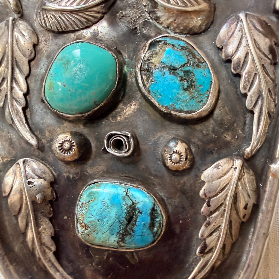 Massive Vintage Navajo Sterling Silver Turquoise Bolo Tie