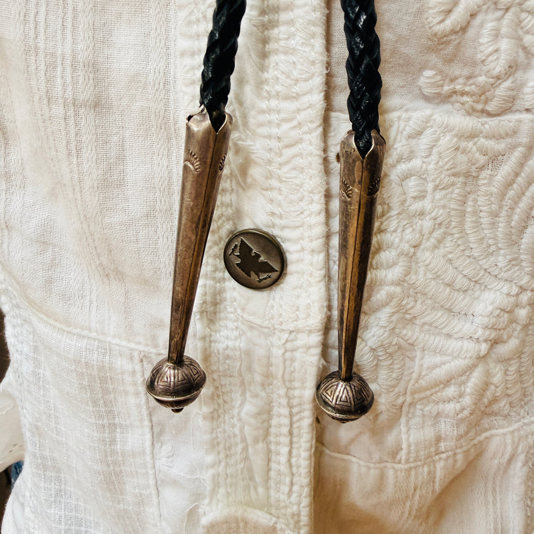 Massive Vintage Navajo Sterling Silver Turquoise Bolo Tie