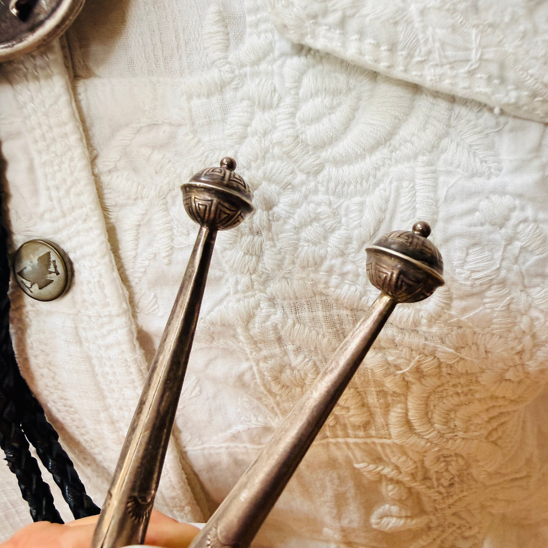 Massive Vintage Navajo Sterling Silver Turquoise Bolo Tie