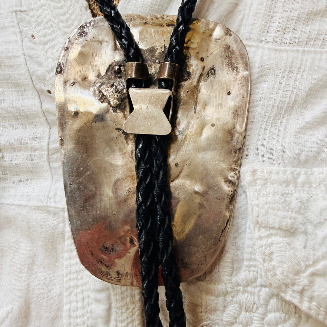Massive Vintage Navajo Sterling Silver Turquoise Bolo Tie