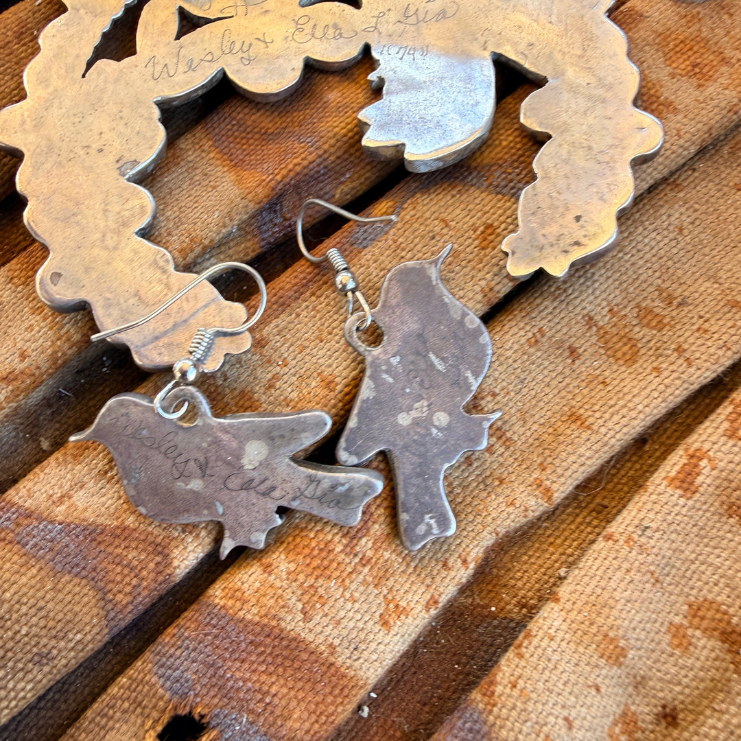 Vintage Zuni Inlay Bird Themed Squash Blossom Necklace Earrings Set