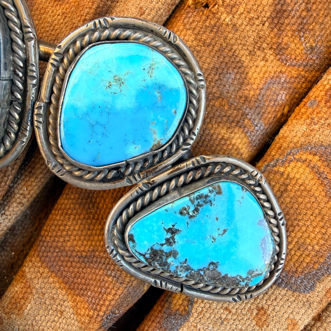 Vintage Navajo Sterling Silver Turquoise Squash Blossom Necklace